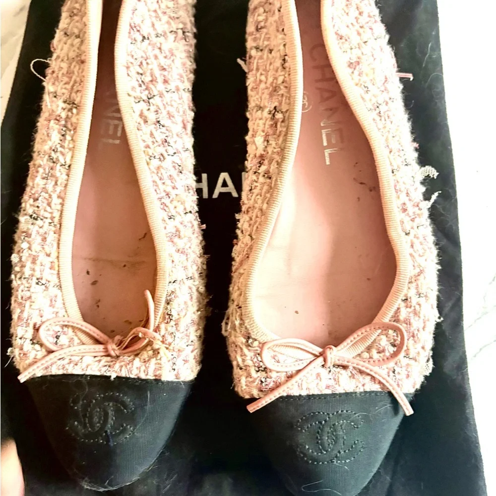 Chanel Tweed Ballet Flats - Pink and Black